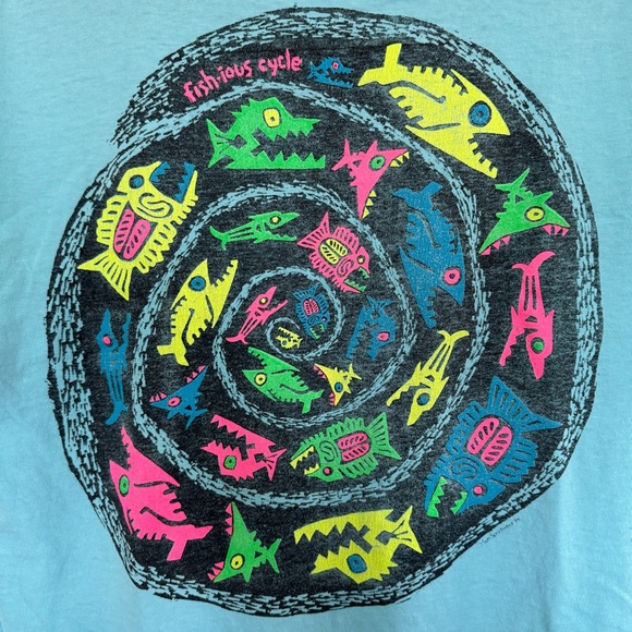 Vintage 90s Surf Gear T-Shirt Mens Medium Single Stitch Fish Nature Surfing Tee - Picture 9 of 13